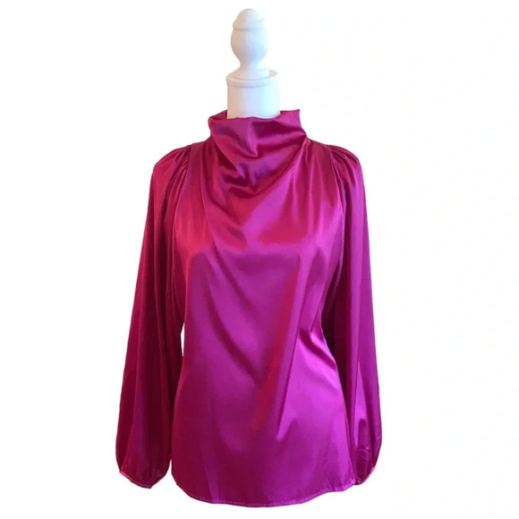 NWOT Joy Magenta Purple Satin Blouse - Picture 2 of 13
